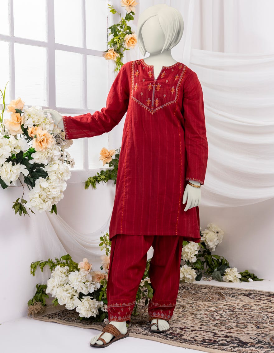 Red Textured 2 Piece Stitched Dress | Jgk-S-Ygtl-432-24
