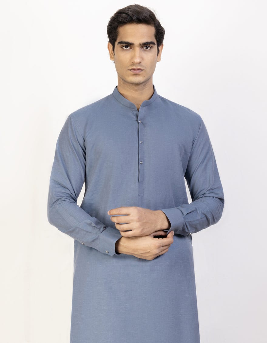 Grey Blended Men's Kameez Shalwar | Jjks-43257