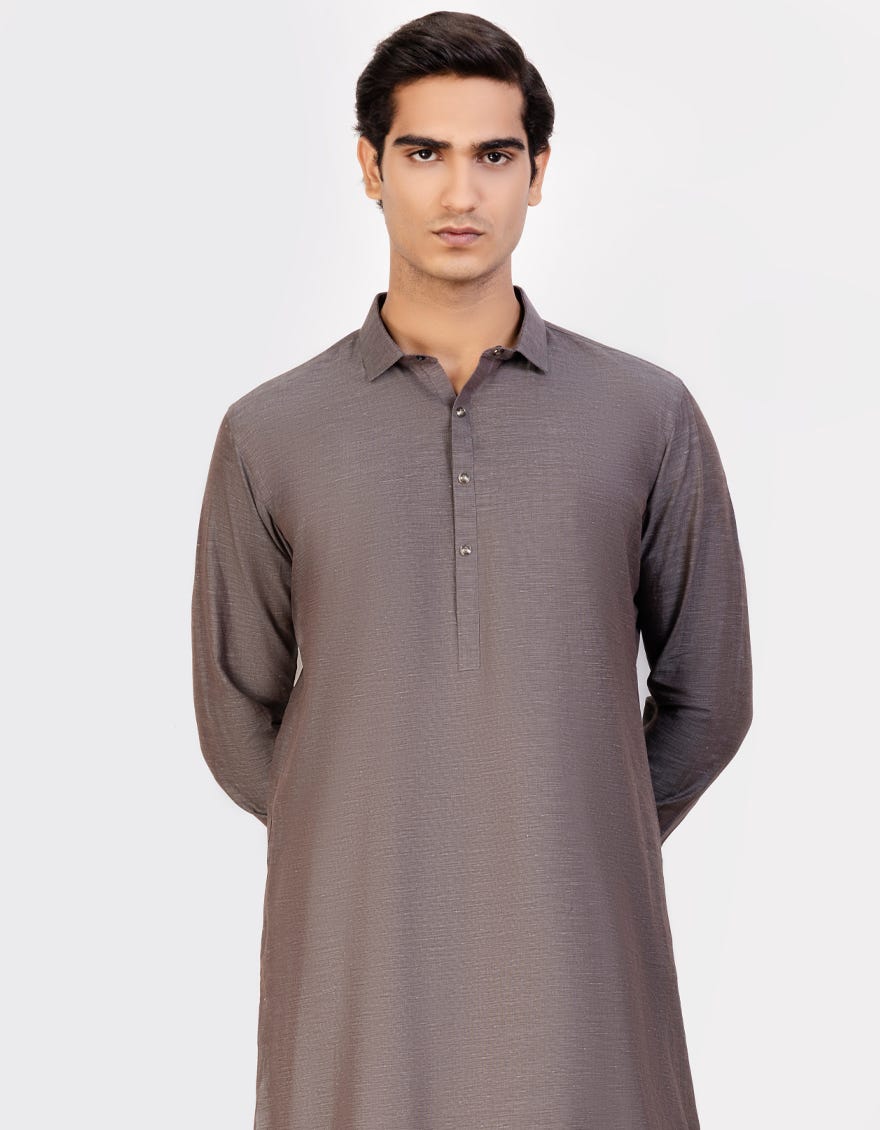 Brown Blended Men's Kameez Shalwar | Jjks-43258