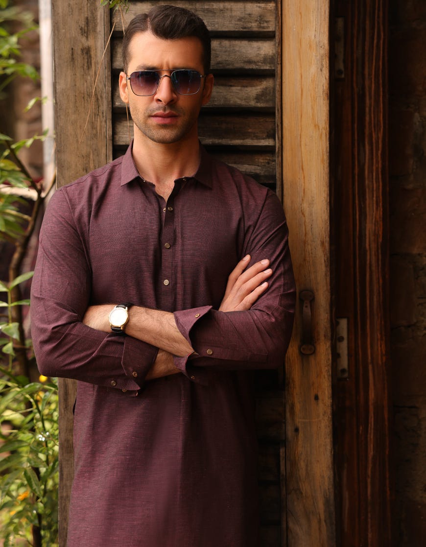 Maroon Blended Men's Kameez Shalwar | Jjks-43259