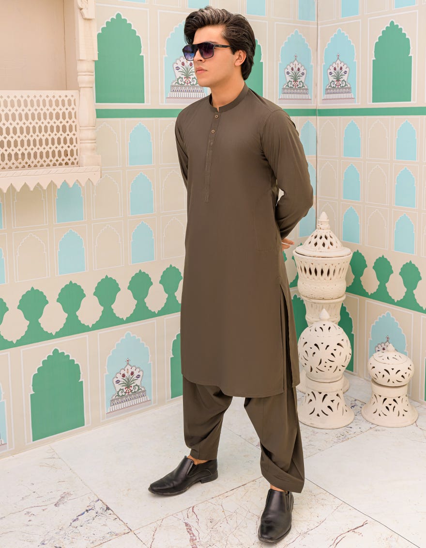 Green Blended Teen Boy's Kameez Shalwar | Jtks-43269