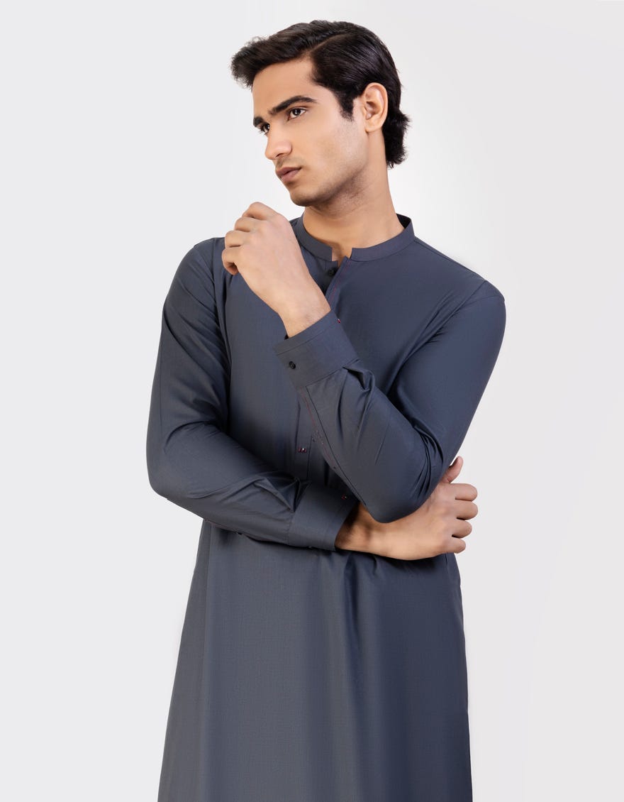 Grey Blended Men's Kameez Shalwar | Jjks-43271