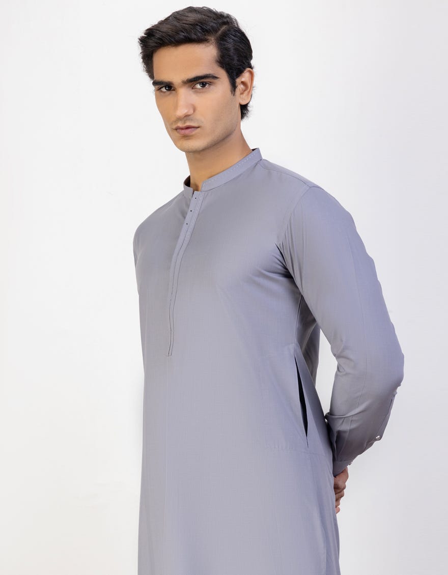Grey Blended Men's Kameez Shalwar | Jjks-43272