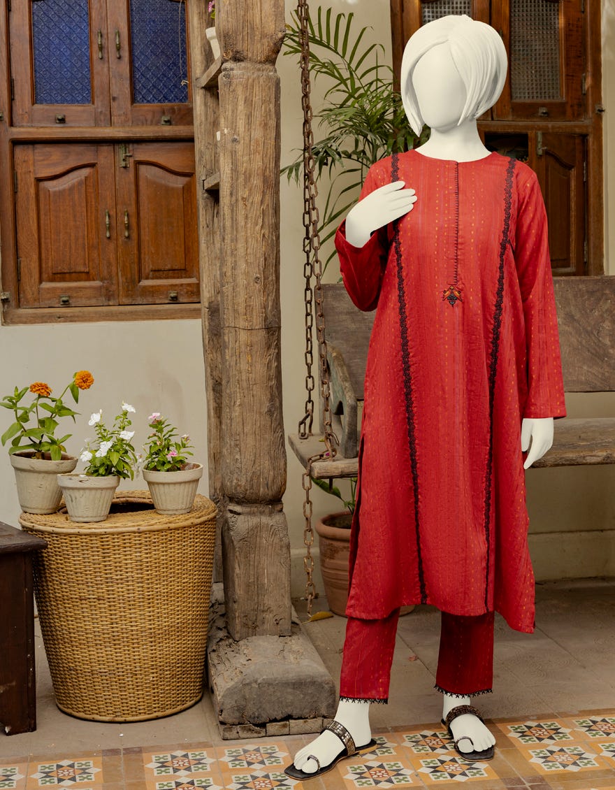 Red Doria Teens 2 Piece Stitched | Jgk-S-Ygtl-434-23