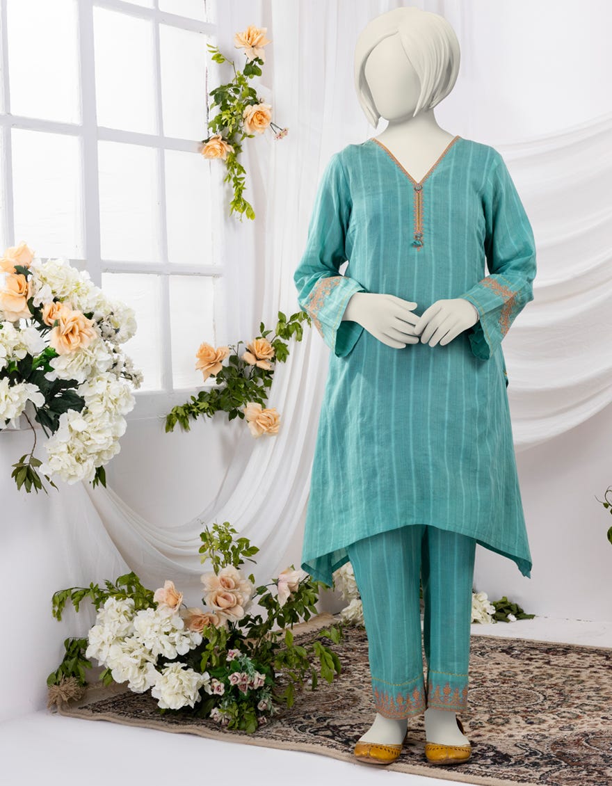 Green Textured 2 Piece Stitched Dress | Jgk-S-Ygtl-434-24