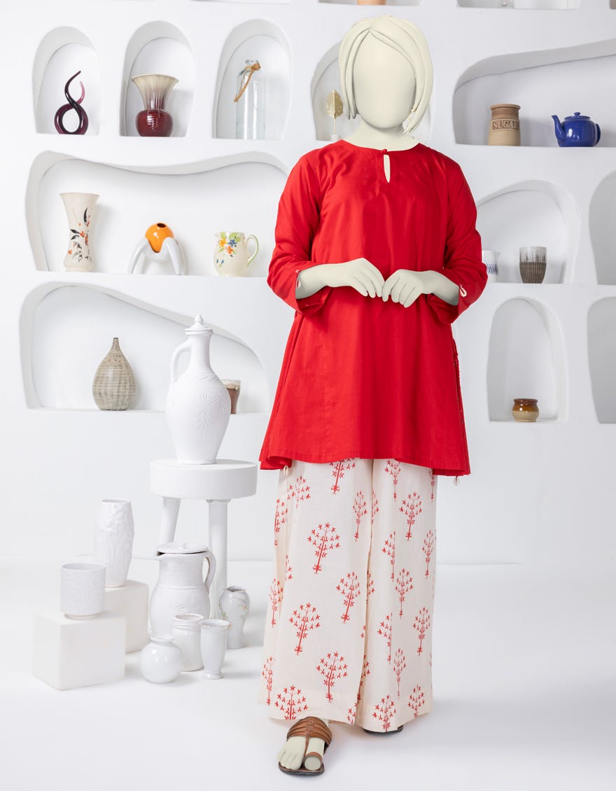 Red Lawn 2 Piece Stitched Dress | Jgk-S-Ygtl-436-24