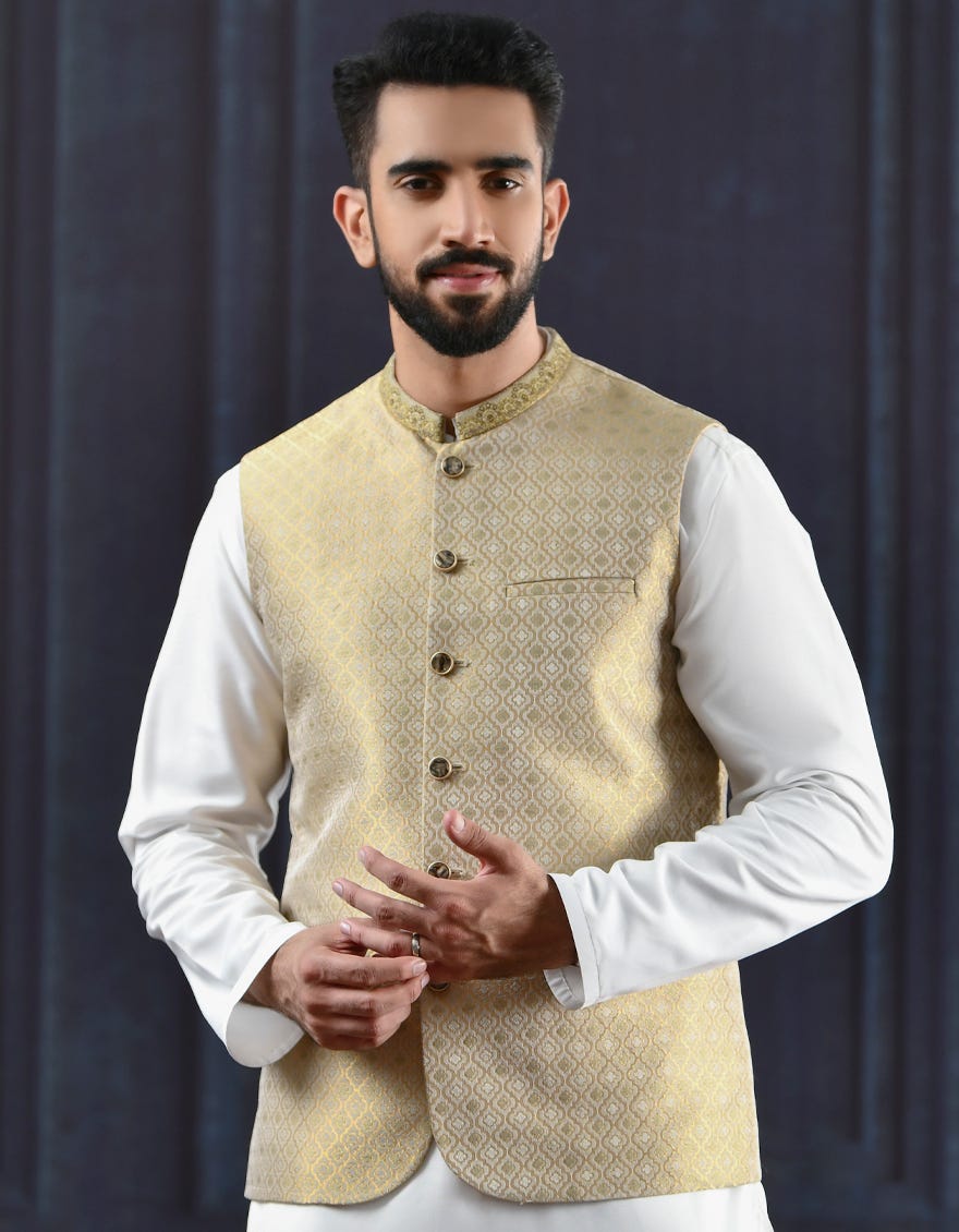 Sand Gold Polyester Waistcoat | Jjvc-44085