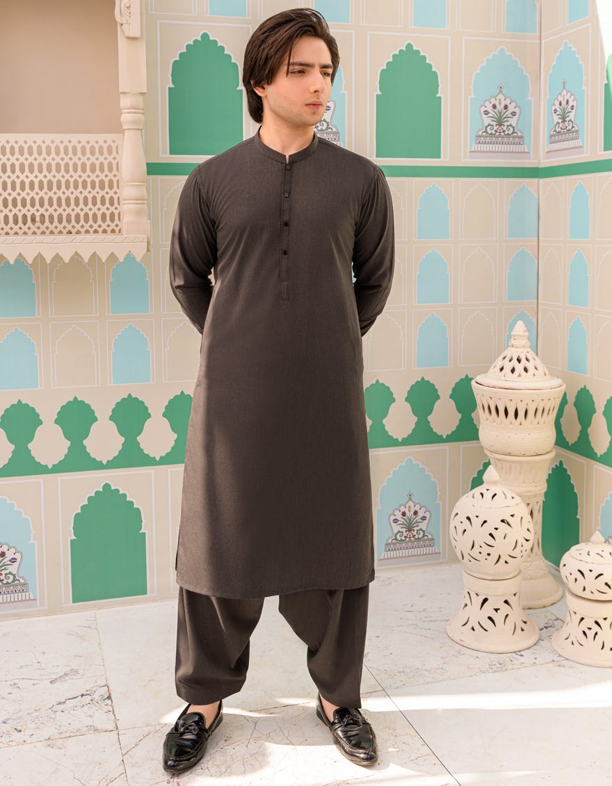 Charcoal Blended Teen Boy's Kameez Shalwar | Jtks-44208