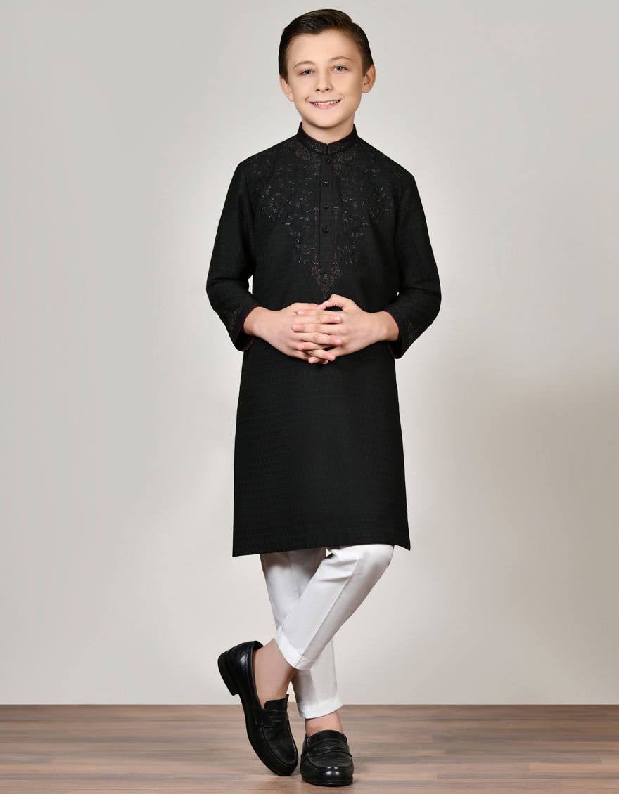 Black Formal Kid's Kurta | Jck-Sp-45010
