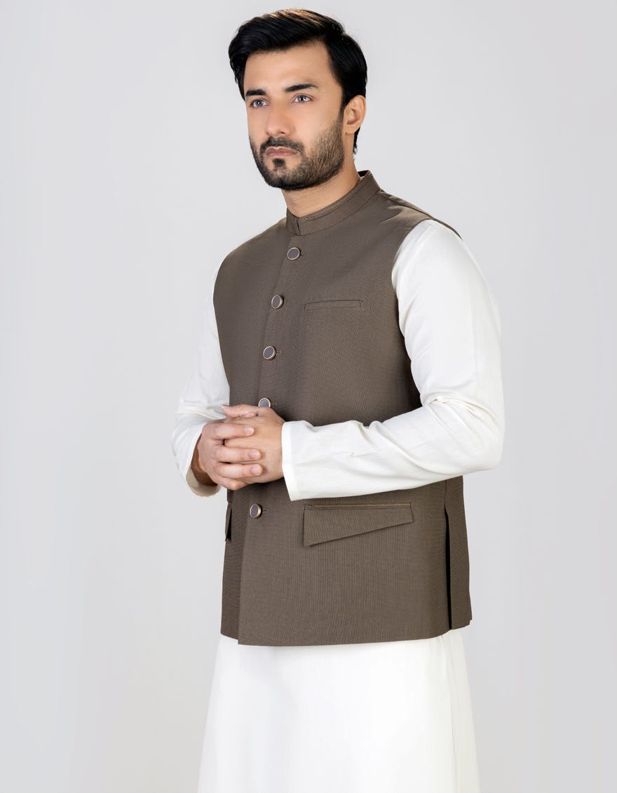 Olive Suiting Waist Coat | Jjvc-45013