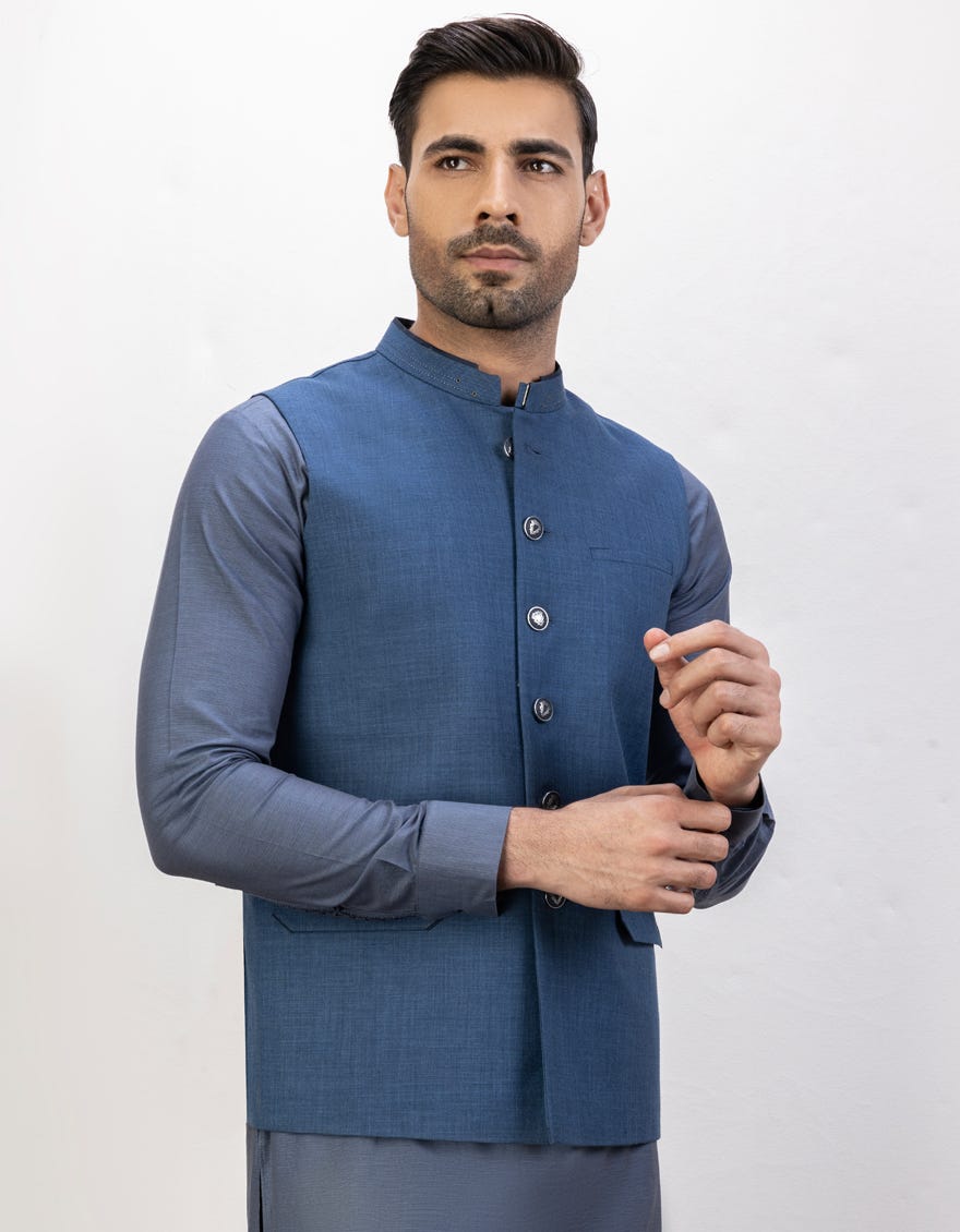 Blue Suiting Waistcoat | Jjvc-45016