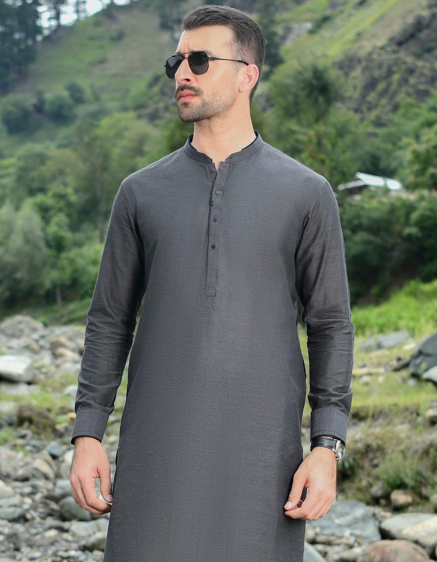 Charcoal Cotton Men's Kameez Shalwar | Jjks-45050