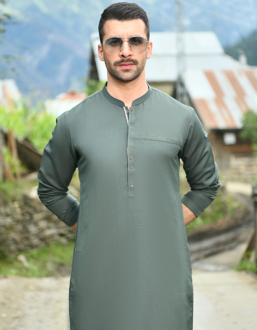 Green Polyester Viscose Men's Kurta | Jjk-45077