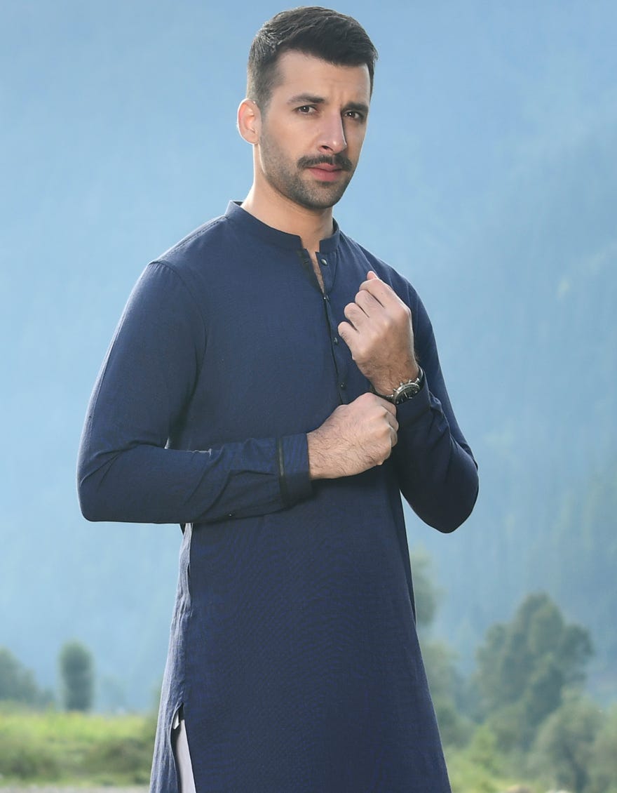 Blue Cotton Men's Kurta | Jjk-45089