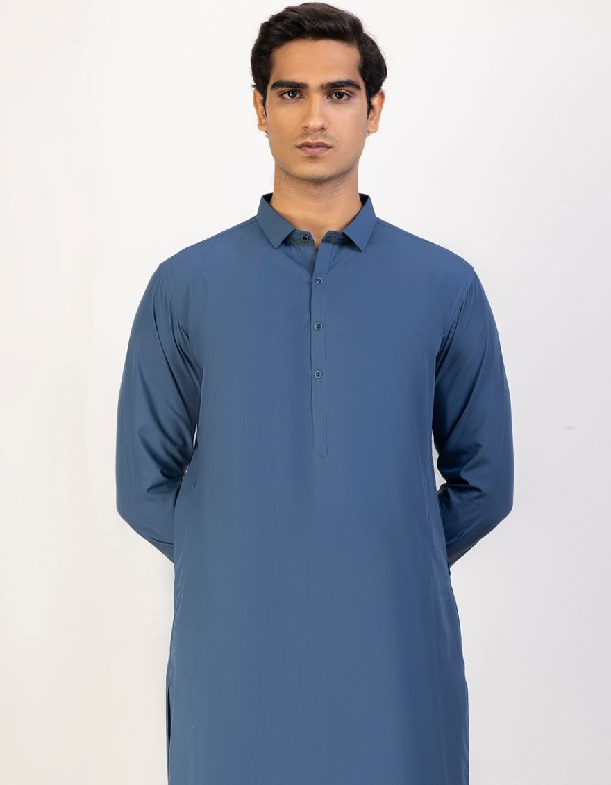 Blue Blended Men's Kameez Shalwar | Jjks-45195