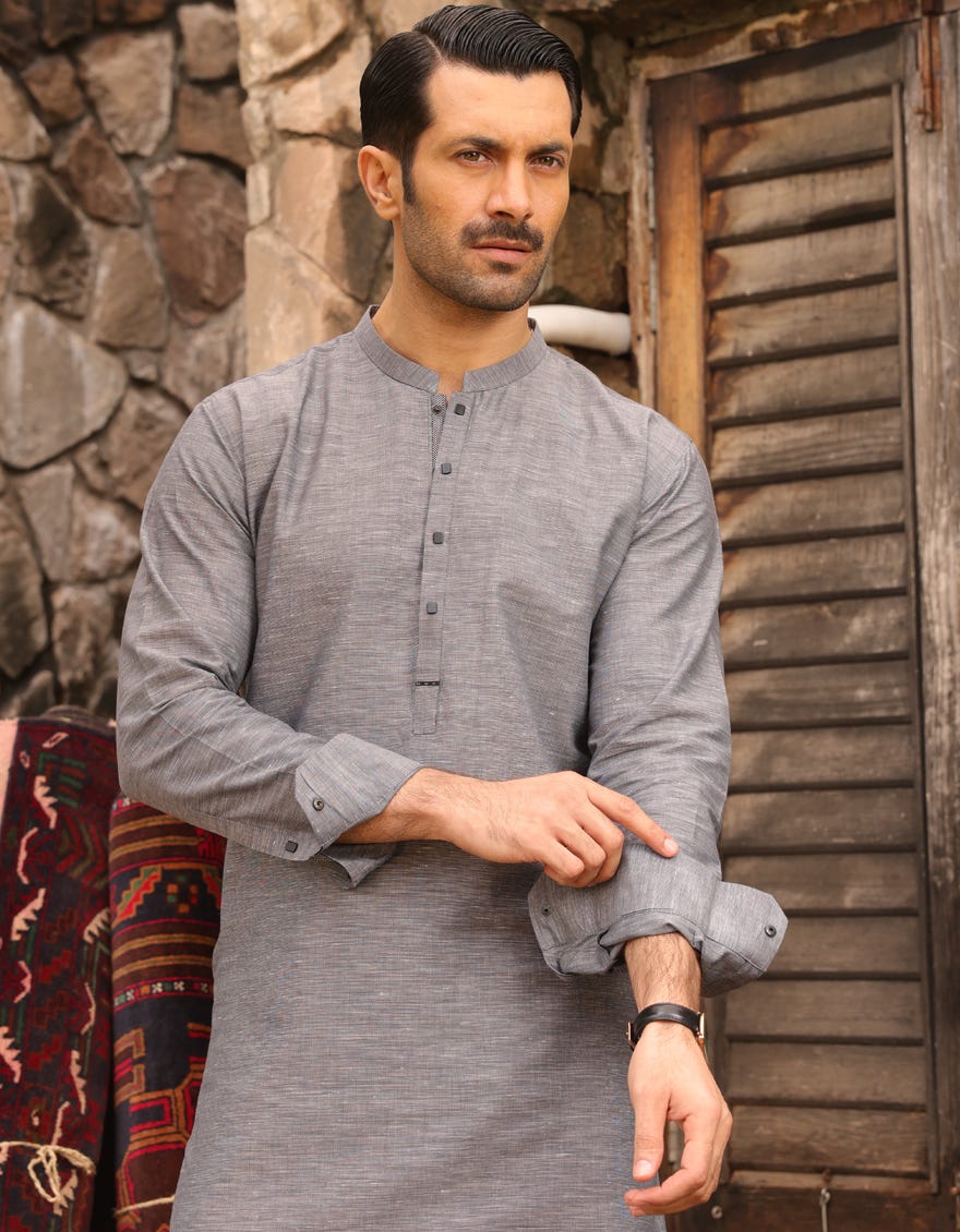 Grey Blended Men's Kurta Pajama | Jjkp-45202