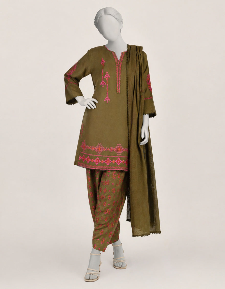 GREEN LAWN EMBROIDERED STITCHED 3PC