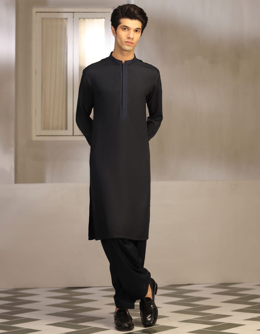 NAVY BLENDED KAMEEZ SHALWAR | JTKS-A-46014