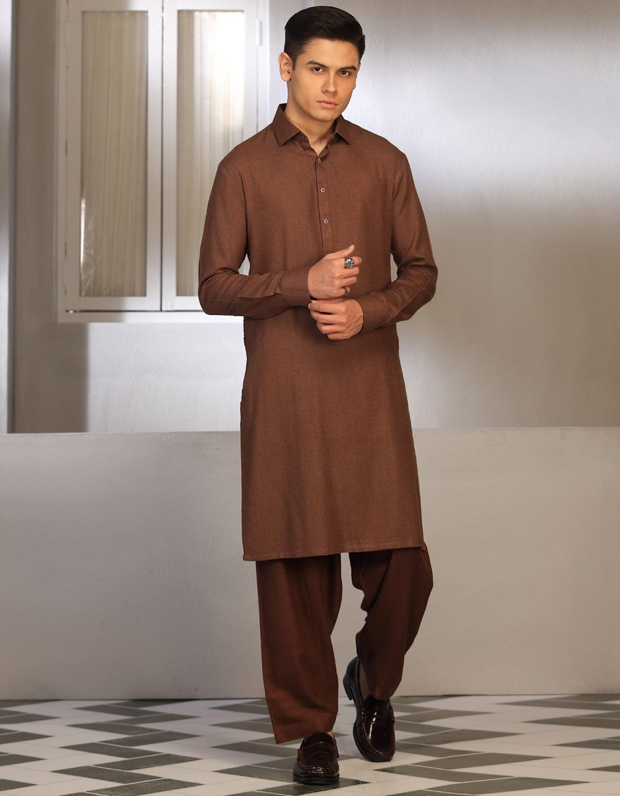 Brown Blended Teen Boy's Kameez Shalwar | Jtks-W-46019