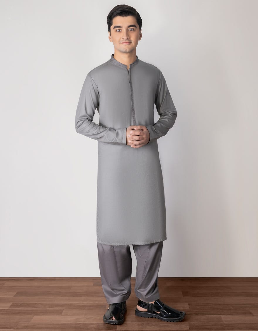 Ash Grey Cotton Teen Boy's Kameez Shalwar | Jtks-S-46021