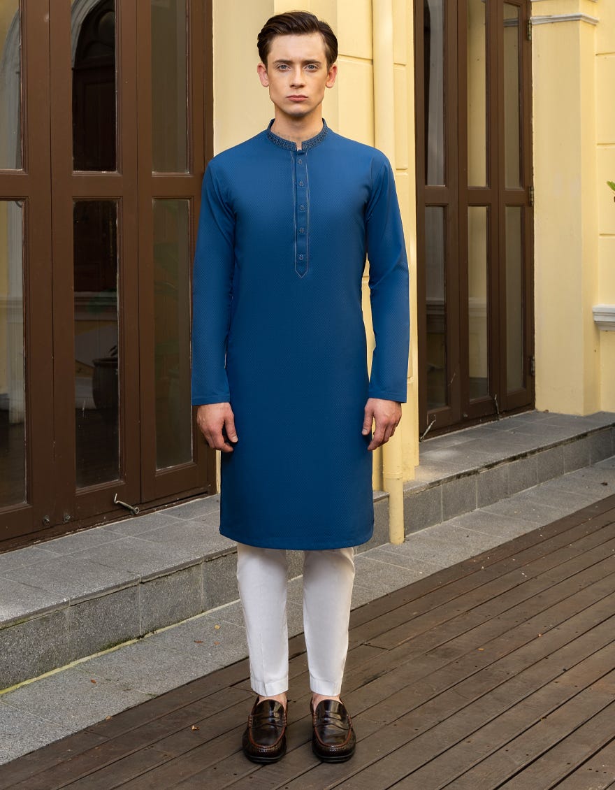 Dark Blue Blended Teen Boy's Kurta | Jtk-A-46024