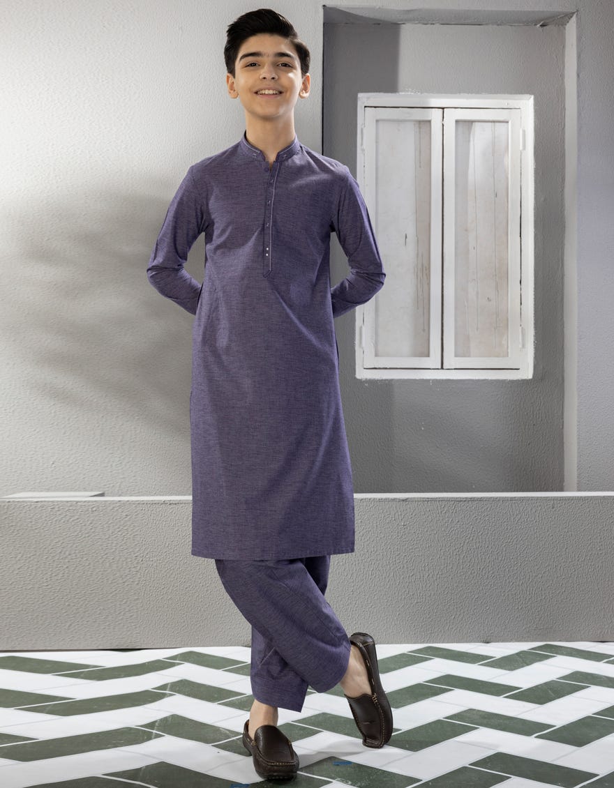 Purple Blended Kid's Kameez Shalwar | Jcks-A-46025