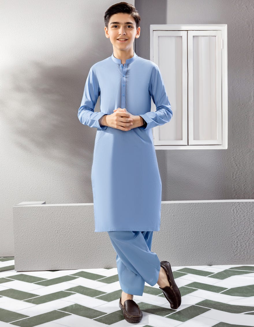 Blue Cotton Kid's Kameez Shalwar | Jcks-S-46035