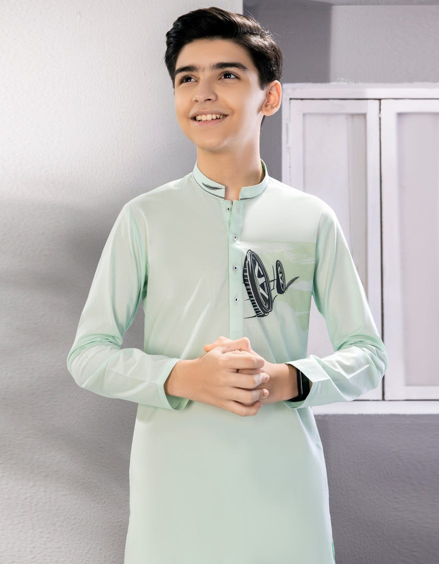 AQUA GREEN COTTON KAMEEZ SHALWAR | JCKS-S-46036