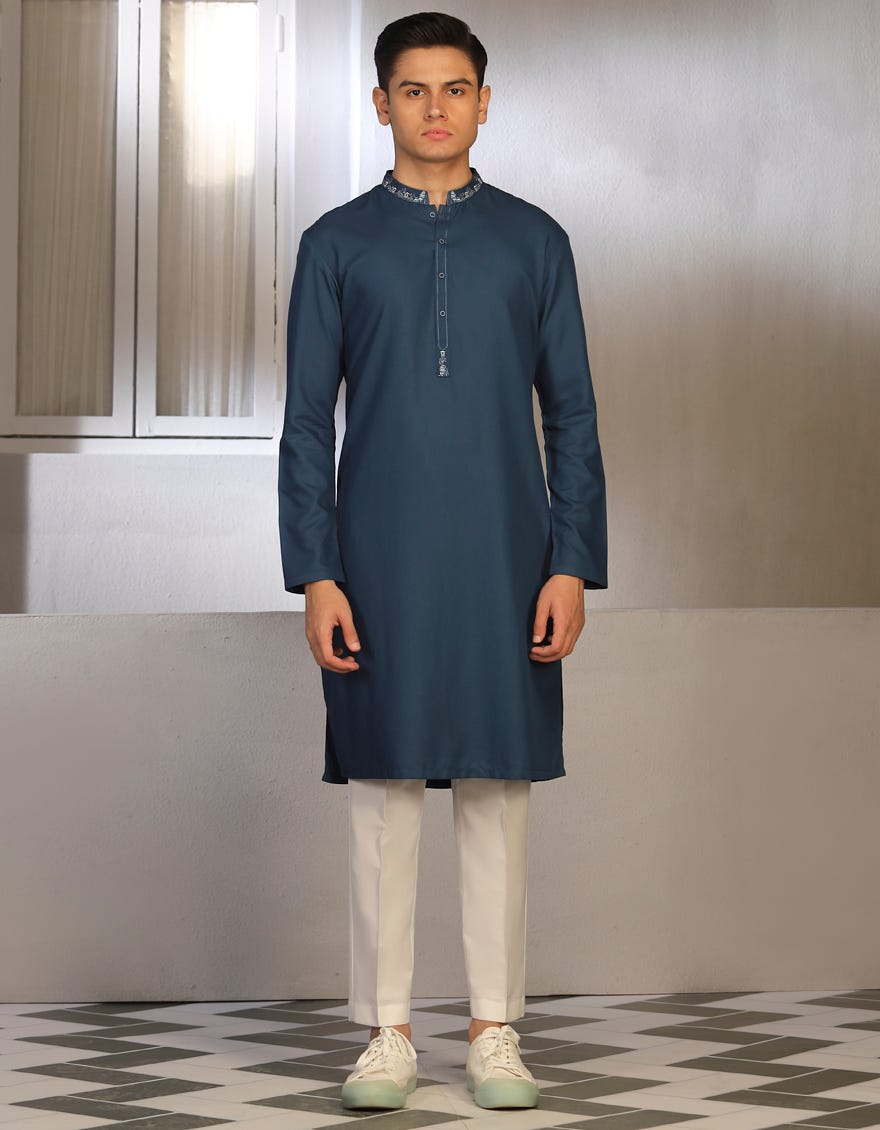 Midnight Blue Blended Teen Boy's Kurta | Jtk-A-46040