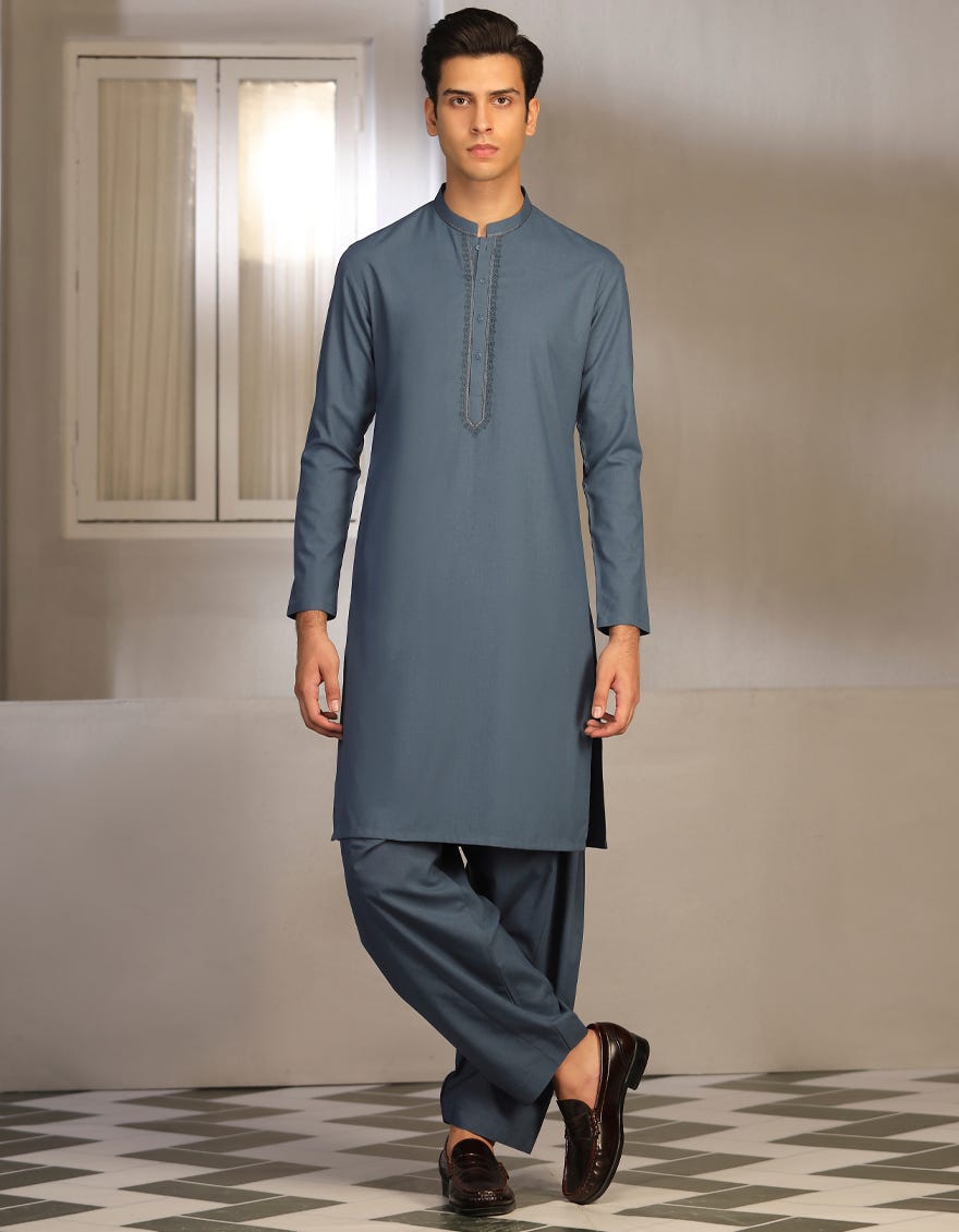 Blue Blended Teen Boy's Kameez Shalwar | Jtks-W-46041