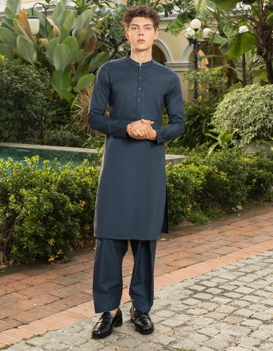 Mid Night Blue Cotton Teen Boy's Kameez Shalwar | Jtks-S-46045