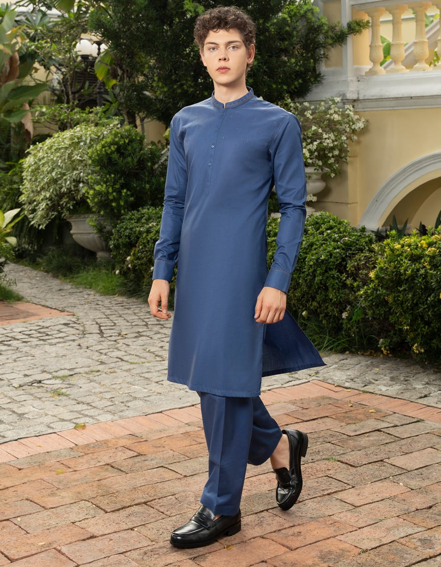 Ink Blue Cotton Teen Boy's Kameez Shalwar | Jtks-S-46042
