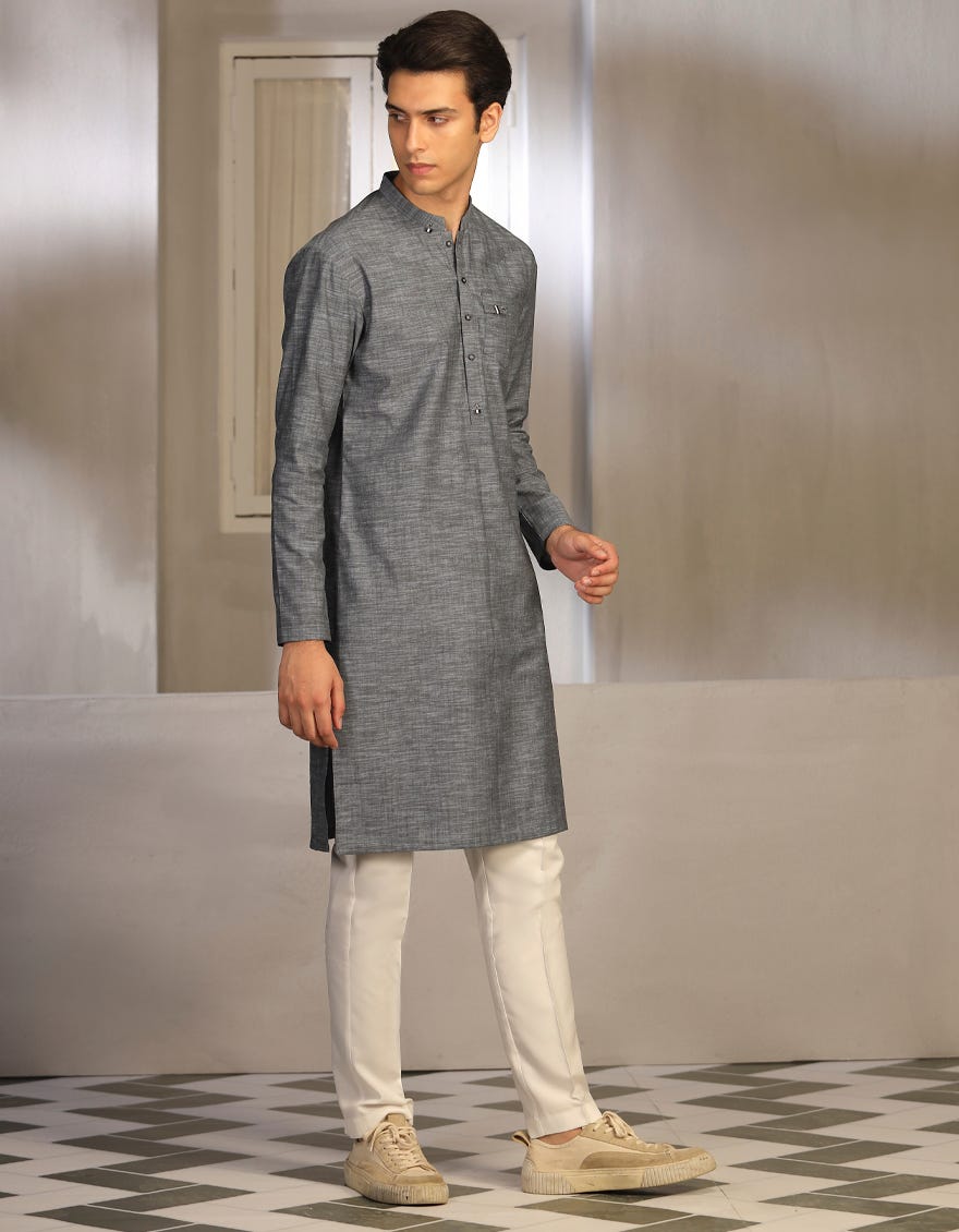 Denim Blue Cotton Teen Boy's Kurta | Jtk-W-46064