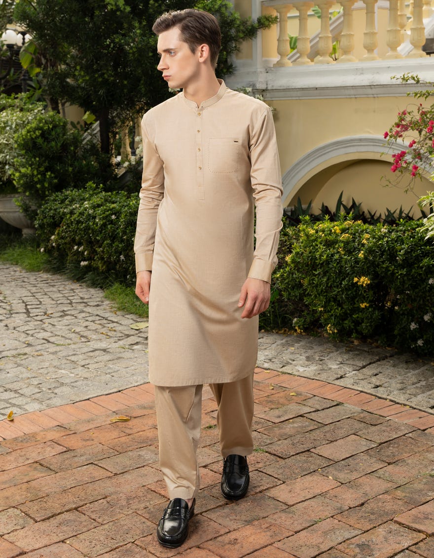Beige Cotton Teen Boy's Kameez Shalwar | Jtks-S-46049