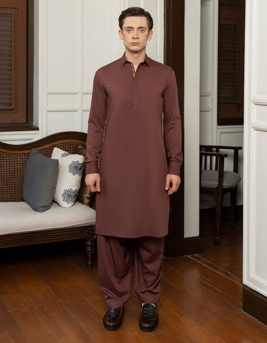Maroon Blended Teen Boy's Kameez Shalwar | Jtks-S-46051