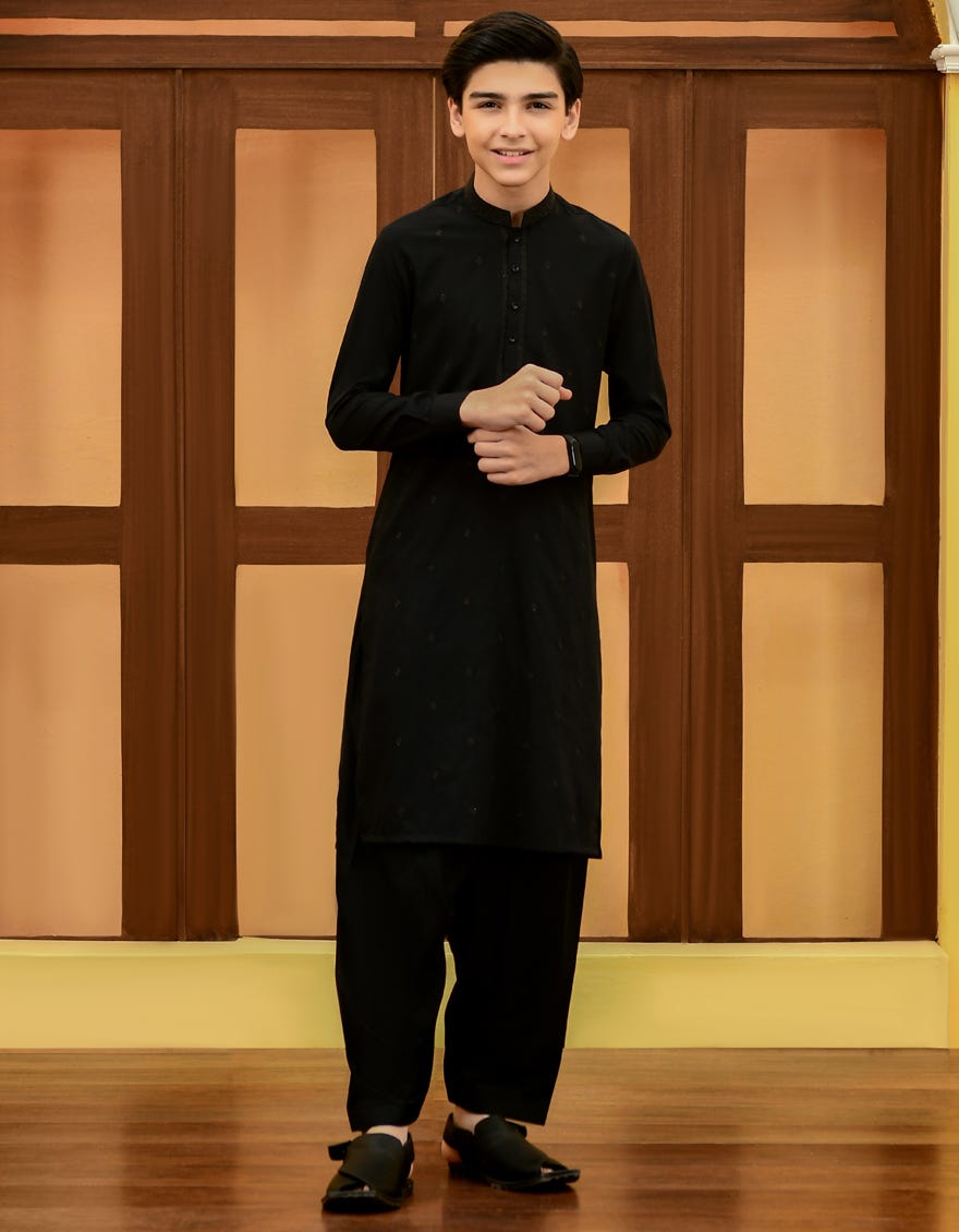 Black Blended Kid's Kameez Shalwar | Jcks-S-46055