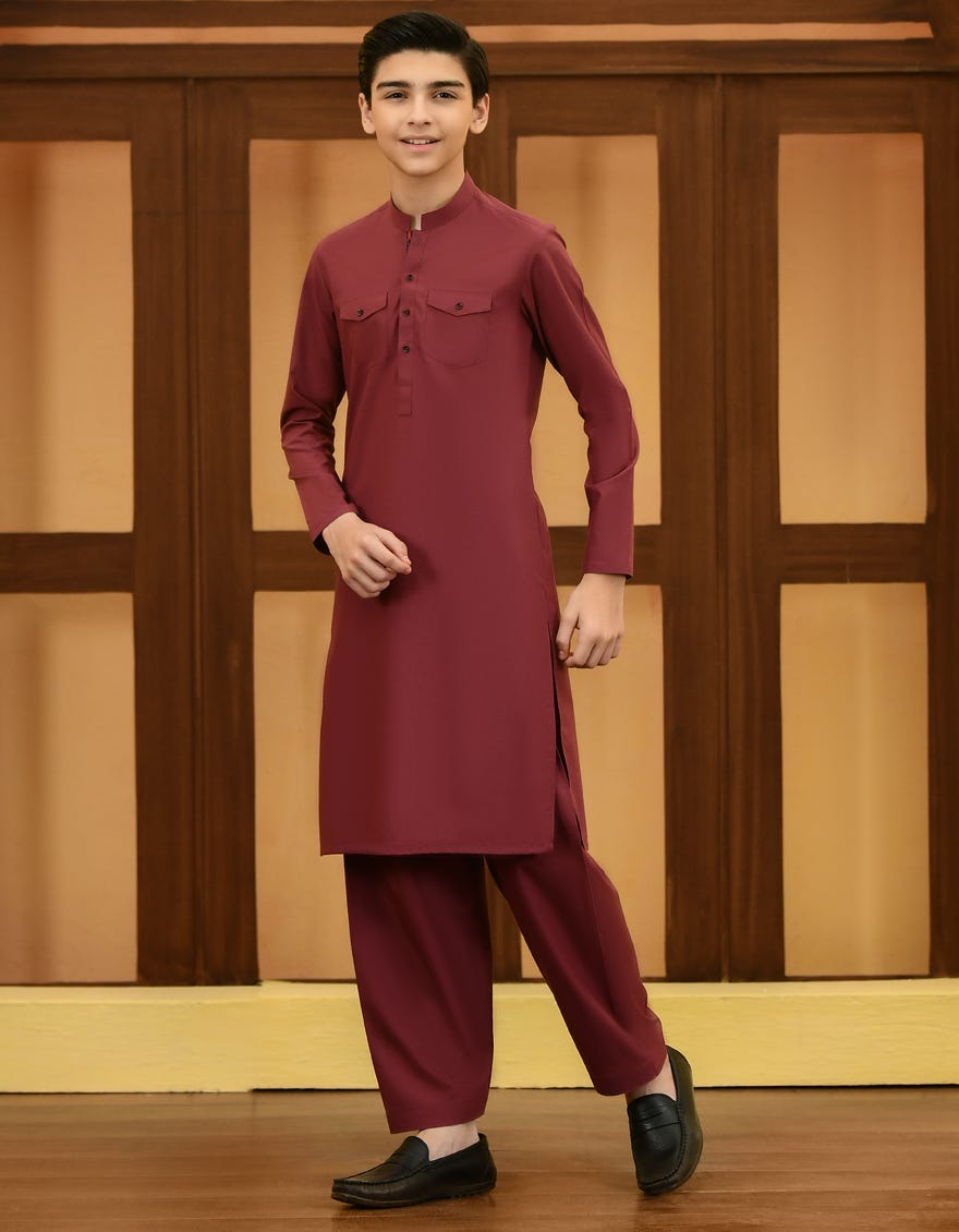 Magenta Blended Kid's Kameez Shalwar | Jcks-S-46060
