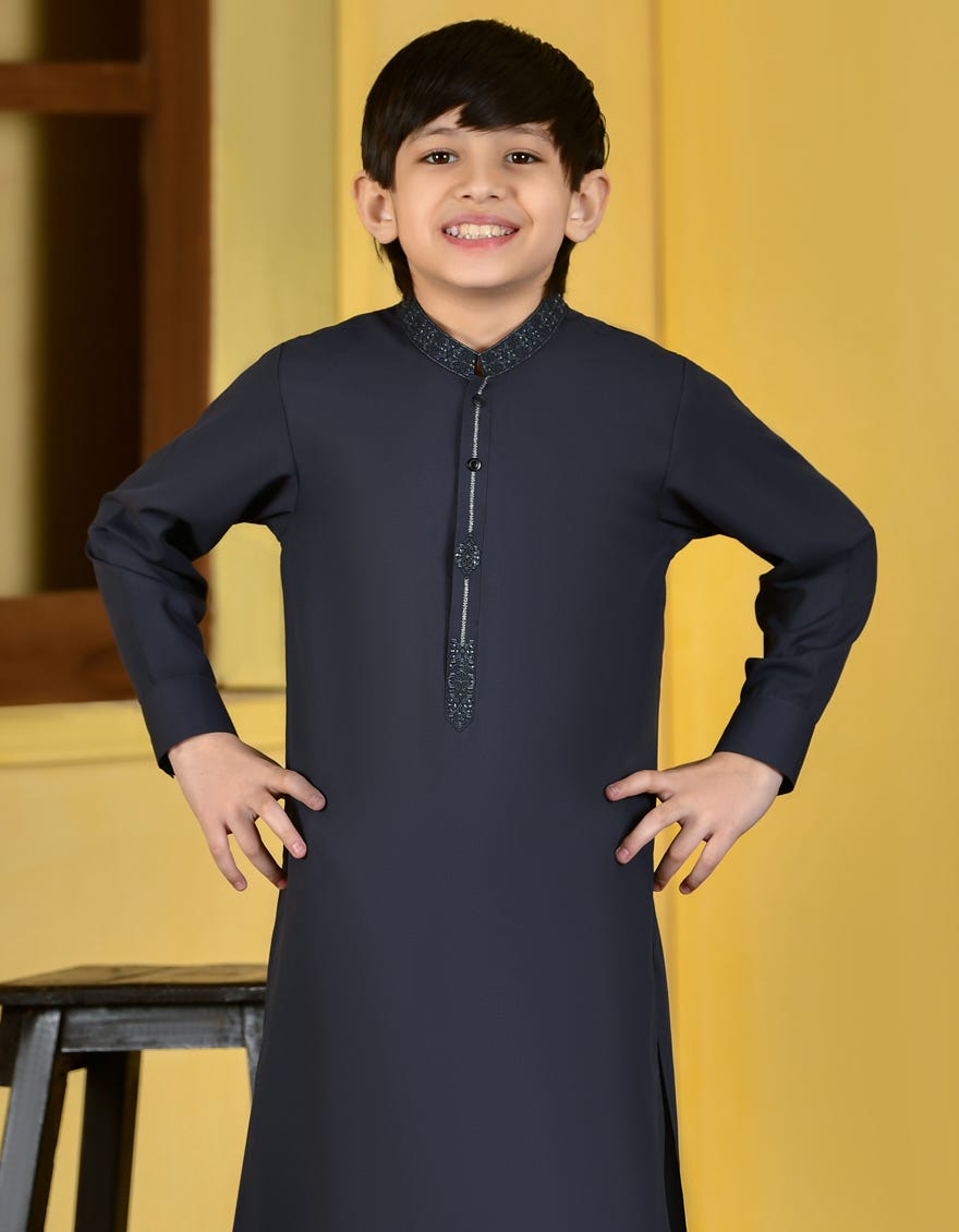 Dark Grey Blended Kid's Kameez Shalwar | Jcks-S-46061
