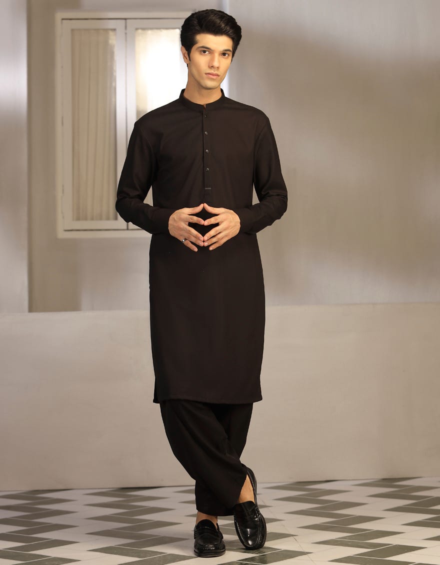 Black Blended Teen Boy's Kameez Shalwar | Jtks-W-46063