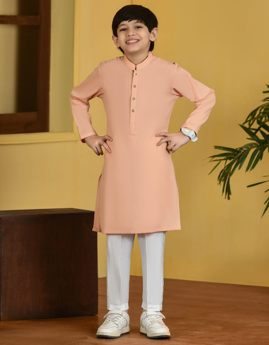 Peach Cotton Kid's Kurta | Jck-A-46065