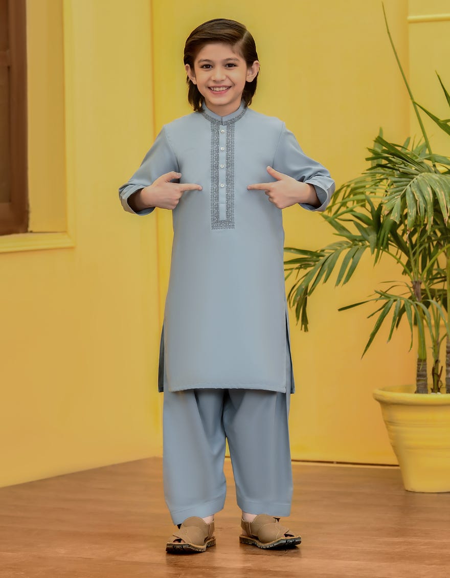 Smoke Grey Blended Kid's Kameez Shalwar | Jcks-S-46079