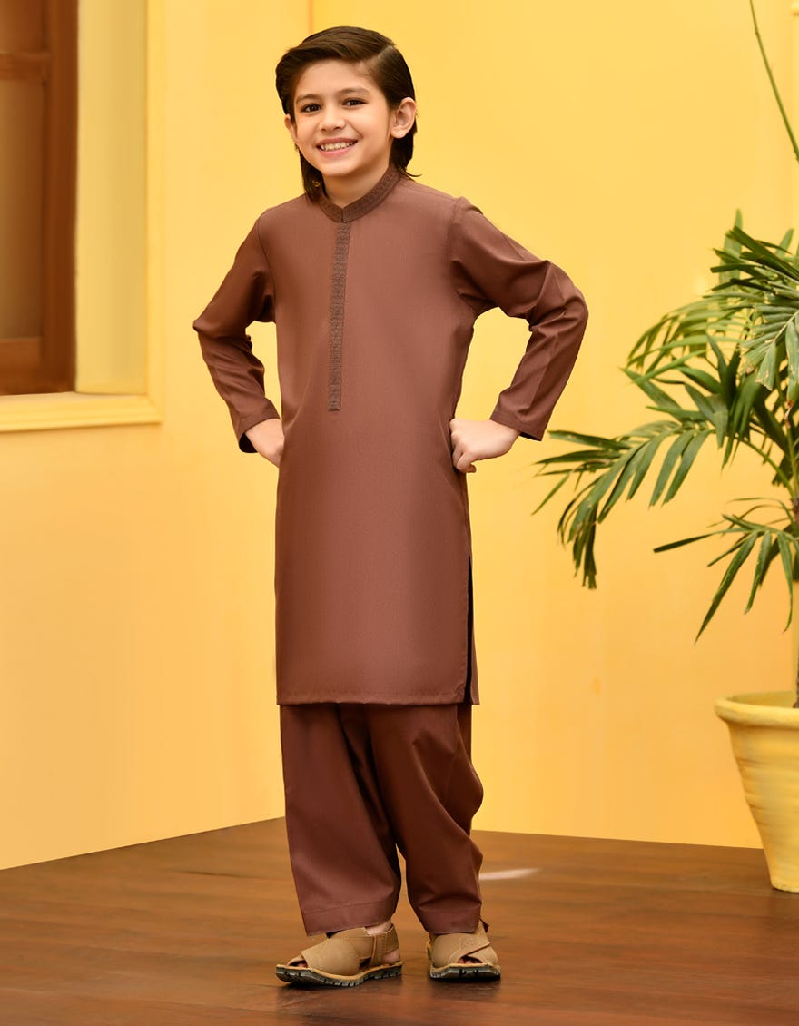 Maroon Blended Kid's Kameez Shalwar | Jcks-S-46080