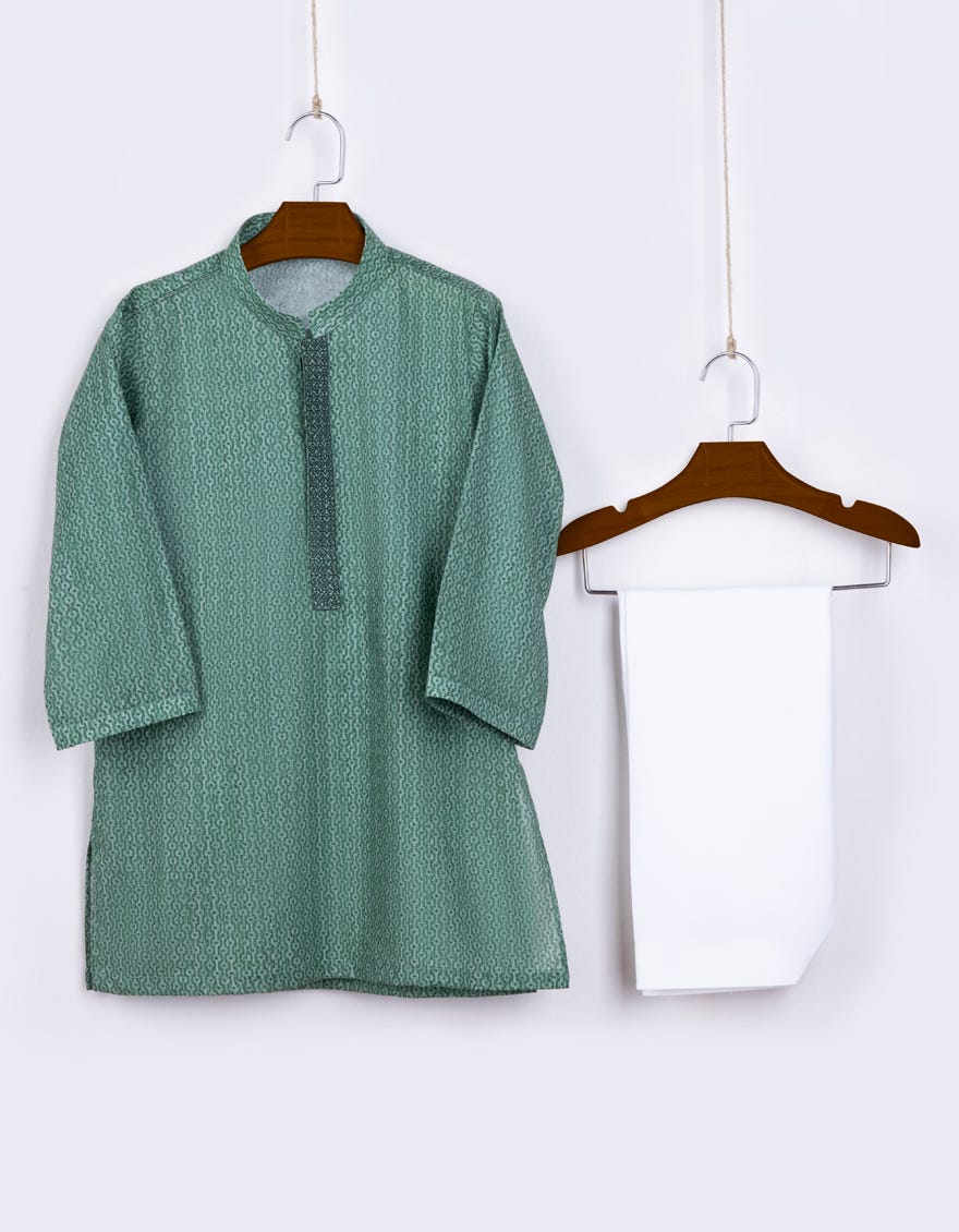 Green Cotton Kameez Shalwar | Jjiks-S-46084