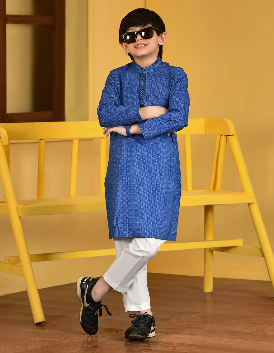 Blue Cotton Kid's Kurta | Jck-S-46088