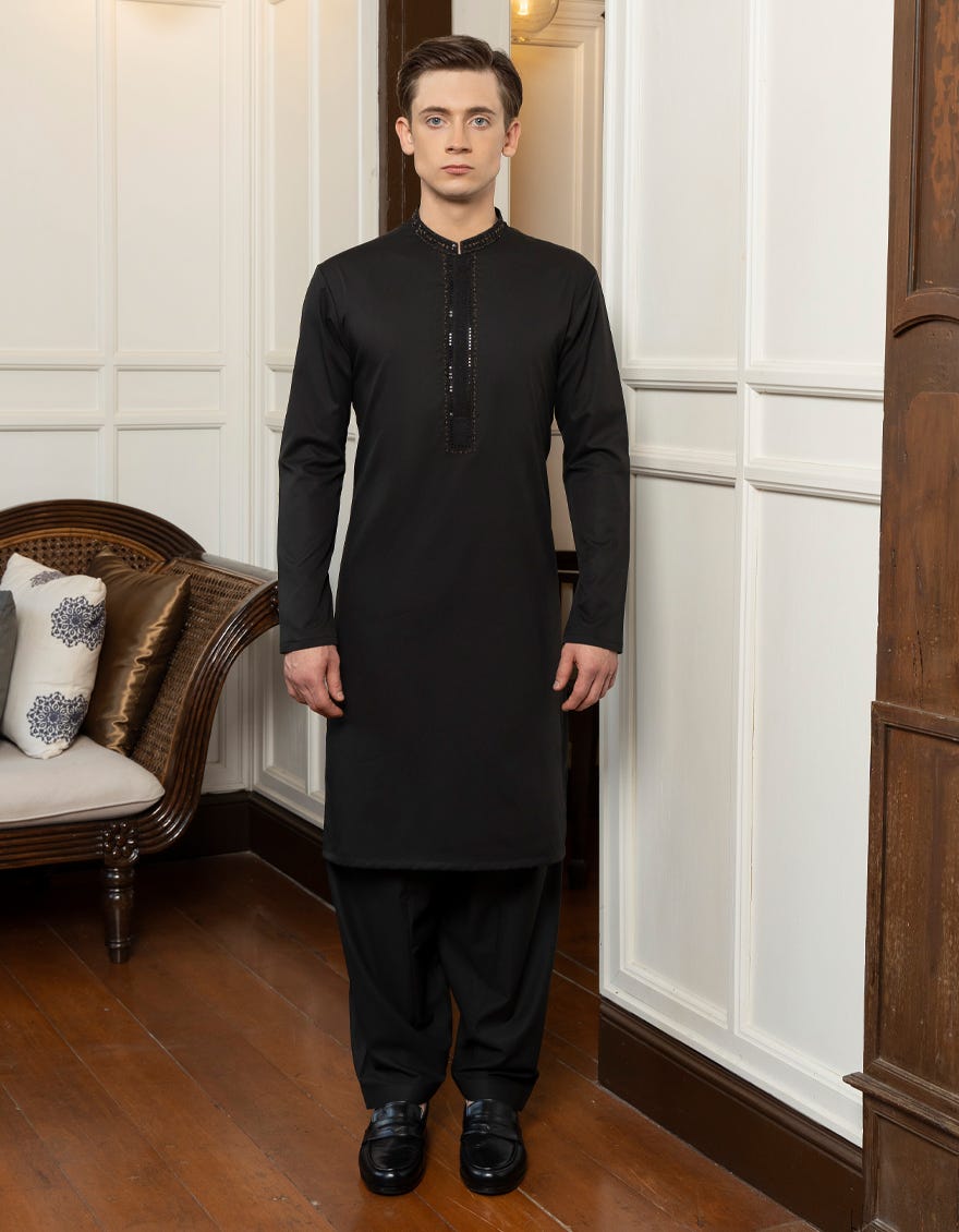 Black Blended Teen Boy's Kameez Shalwar | Jtks-S-46094