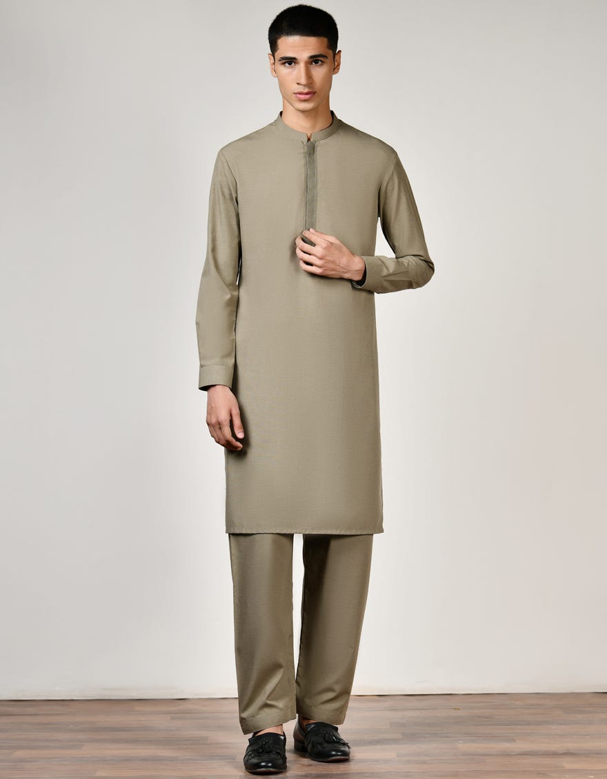 Olive Green Blended Teen Boy's Kameez Shalwar | Jtks-S-46096