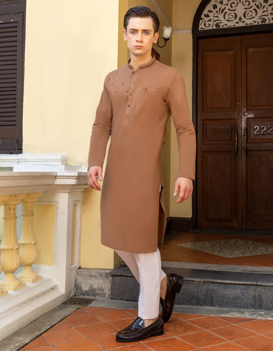 Rustic Brown Cotton Teen Boy's Kurta | Jtk-A-46098