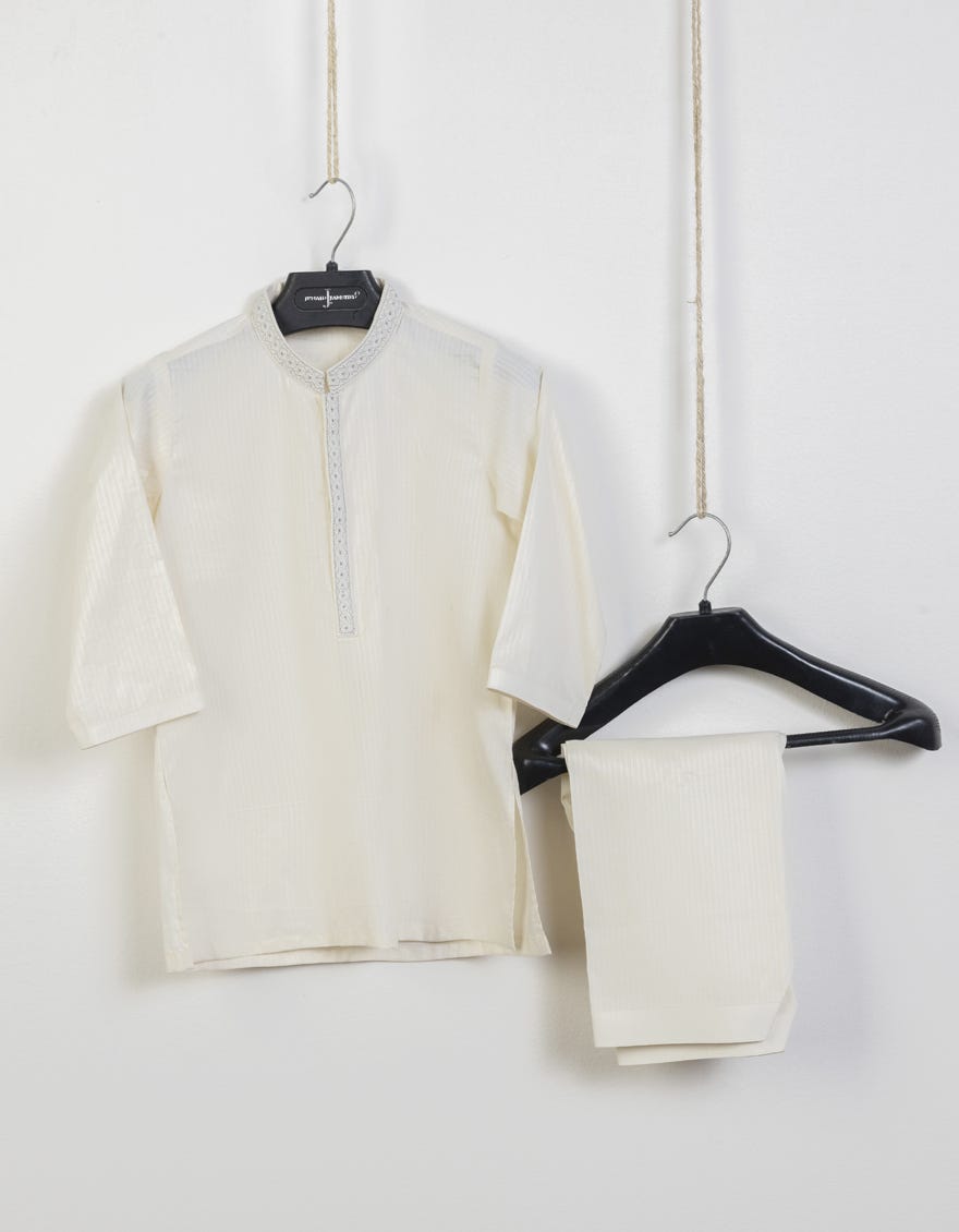 Off White Cotton Kameez Shalwar | Jjiks-S-46099