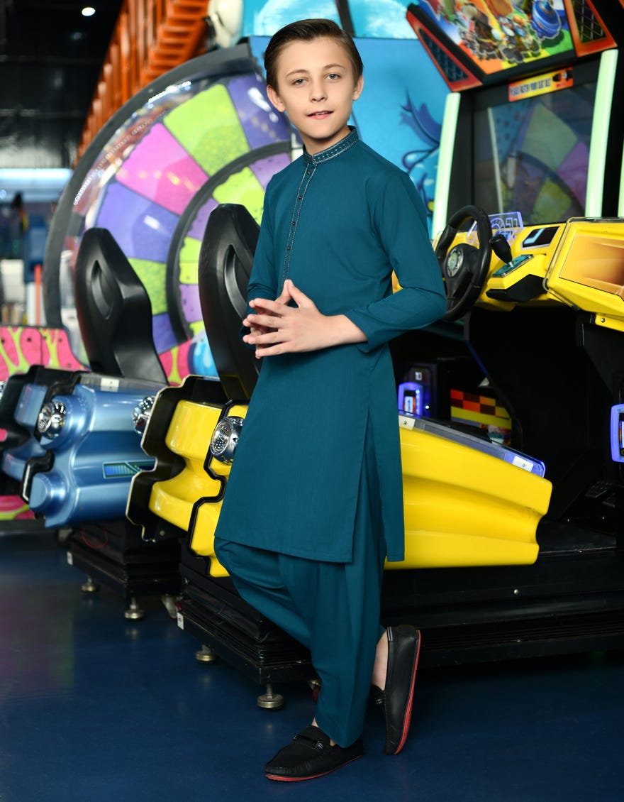Teal Blue Cvc Kid's Kameez Shalwar | Jcks-A-46103