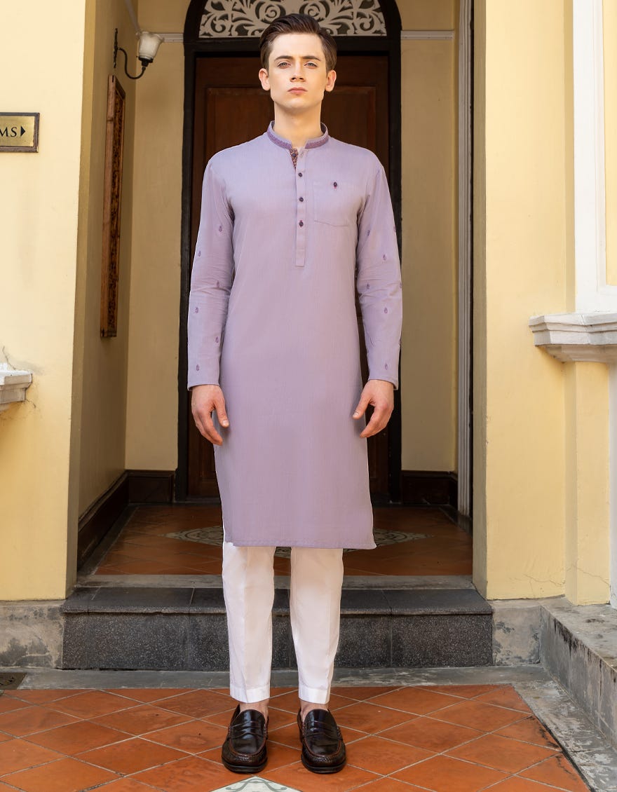 Lilac Cotton Teen Boy's Kurta | Jtk-A-46109